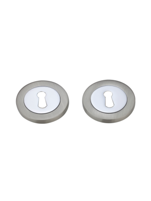 Matching Round Key Hole Escutcheon (Pairs) - Satin Nickel / Polished Chrome