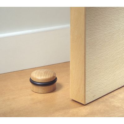 Large Round Wooden Door Stop with Rubber Bumper & Screws | F2093G