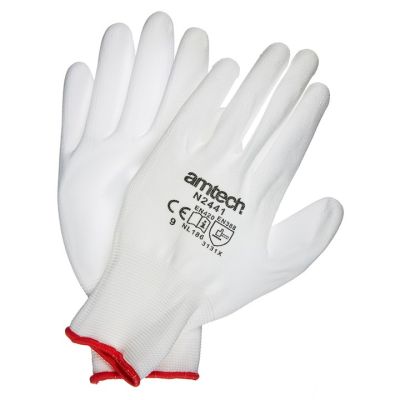 Light Duty PU Coated Work Gloves White Large (Size: 9)