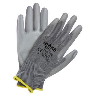 Light Duty PU Coated Palm Gloves Grey Medium (Size: 8)