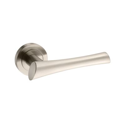 Mediterranean Corsica Satin Nickel Lever on Round Rose (Pair) | T2004