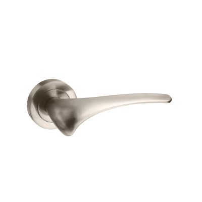 Mediterranean Marseille Satin Nickel Lever on Round Rose (Pair) | T2010