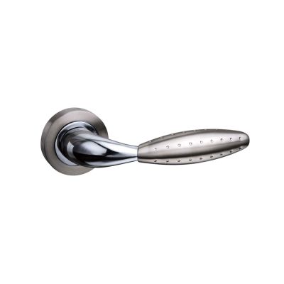 Mediterranean Oran Satin/Polished Chrome Lever on Round Rose (Pair) | T2013