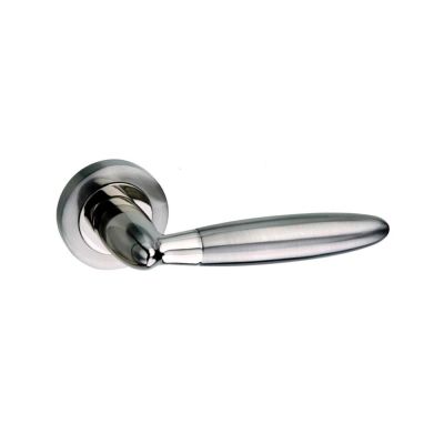 Mediterranean Gibraltar Satin/Polished Nickel Lever on Round Rose (Pair) | T2005