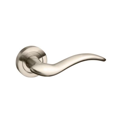 Mediterranean Barcelona Satin Nickel Lever on Round Rose (Pair) | T2003