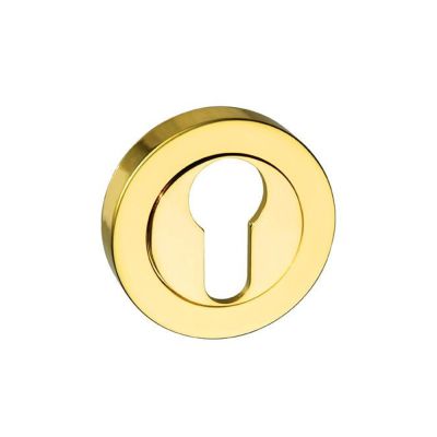 Mediterranean Polished Brass Euro Escutcheon on Round Rose (Pair) | T2023