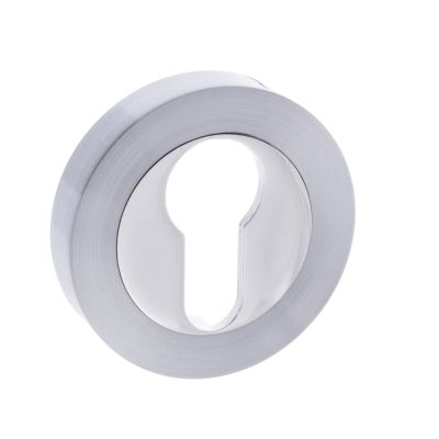 Mediterranean Satin/Polished Chrome Euro Escutcheon on Round Rose (Pair)