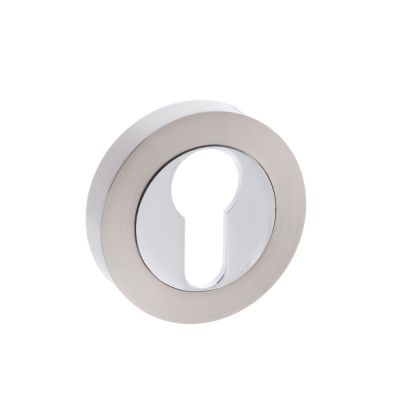 Mediterranean Satin Nickel/Polished Chrome Euro Escutcheon on Round Rose (Pair) | T2027