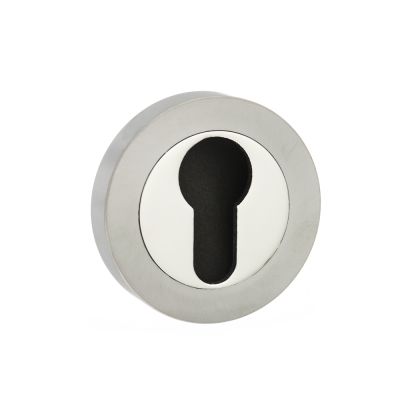 Mediterranean Satin Nickel/Polished Chrome Euro Escutcheon on Round Rose (Pair) | T2027