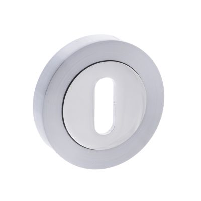 Mediterranean Satin/Polished Chrome Key Escutcheon on Round Rose (Pair)