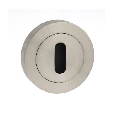 Mediterranean Satin Nickel Key Escutcheon on Round Rose (Pair) | T2034