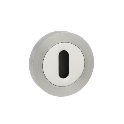 Mediterranean Satin Nickel/Polished Chrome Key Escutcheon on Round Rose (Pair) | T2035