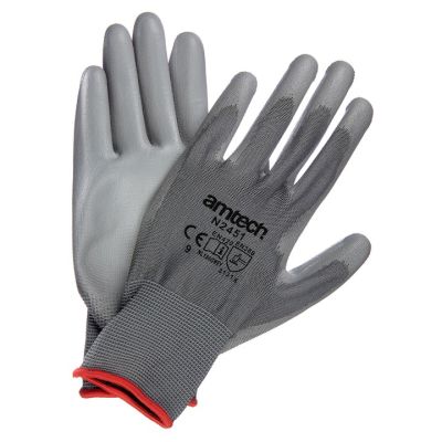 Light Duty PU Coated Palm Gloves Grey Large (Size: 9)