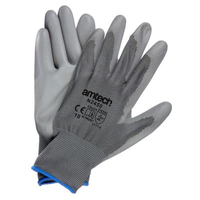 Light Duty PU Coated Palm Gloves Grey XL (Size: 10)