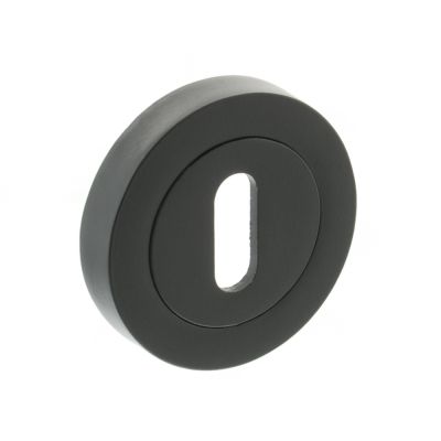 STATUS Matt Black Key Escutcheon on Round Rose (Pair) | T2066