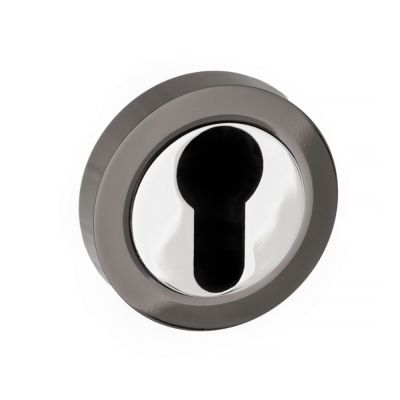 STATUS Black Nickel/Polished Chrome Euro Escutcheon on Round Rose (Pair) | T2047