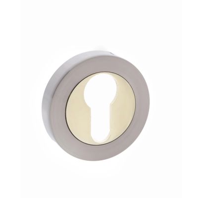 STATUS Satin Nickel/Polished Brass Euro Escutcheon on Round Rose (Pair) | T2045