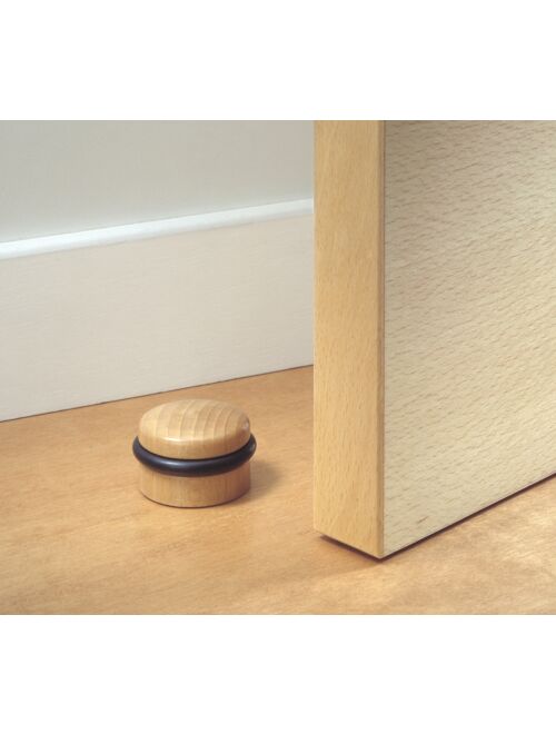 Large Round Wooden Door Stop with Rubber Bumper & Screws | F2093G